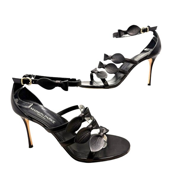 Marion Parke Marguerite 85 Black Napa Bow Stiletto Sandals